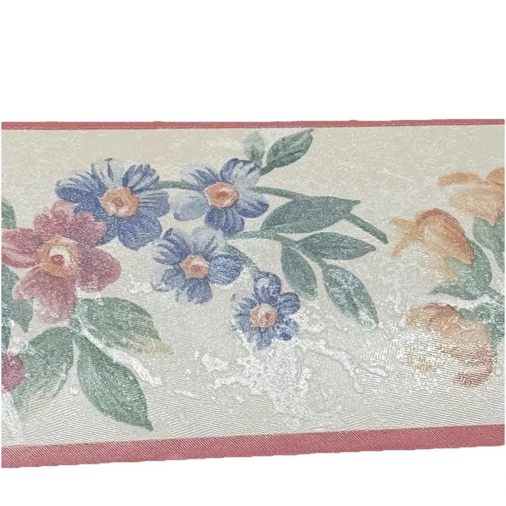 Vintage Floral Wallpaper Border Lot‎ 5 Rolls Cottage Pink Blue Flowers Textured